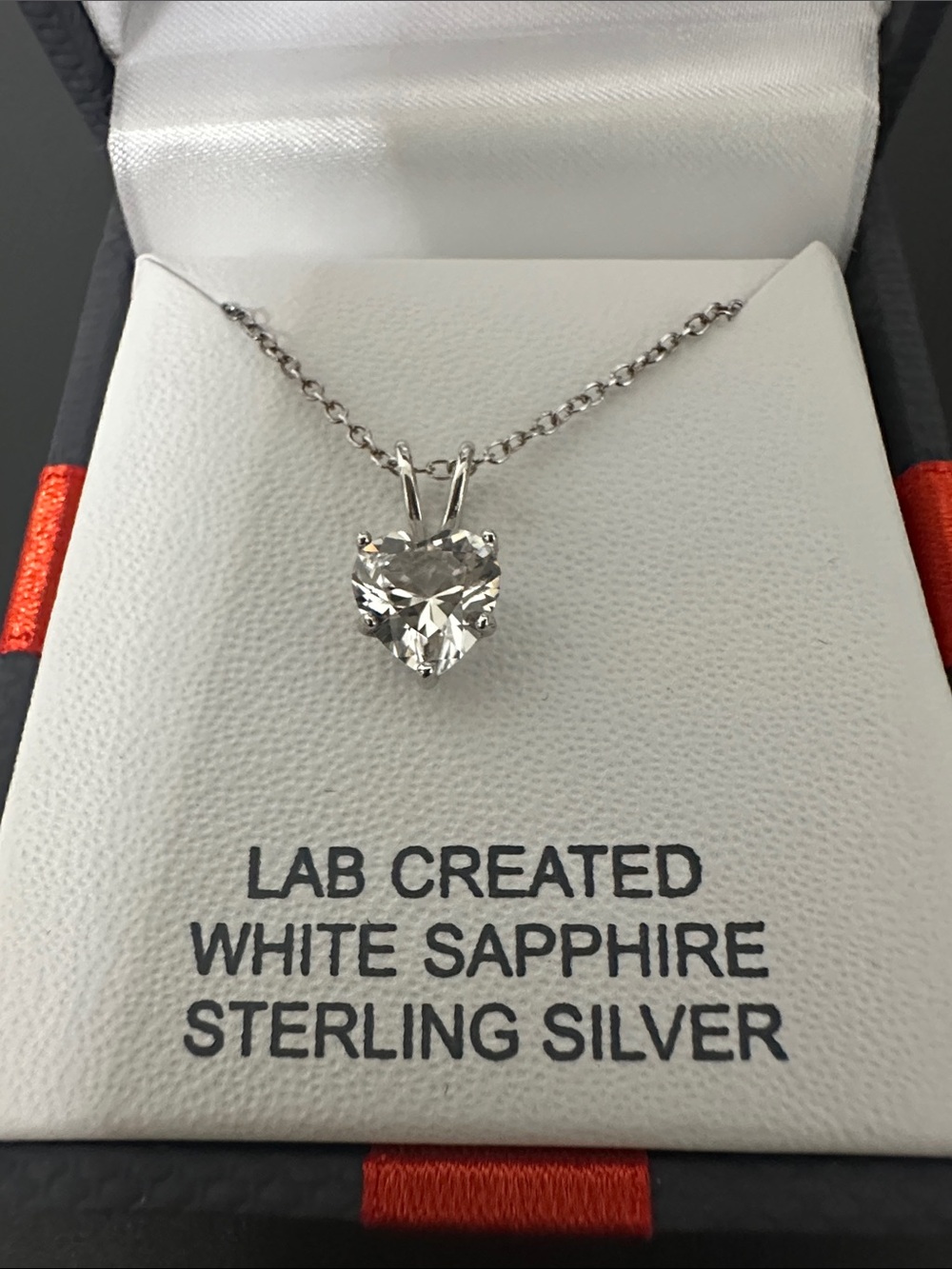 Sterling Silver Heart Pendant Necklace with White Sapphire
